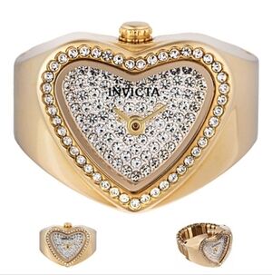 Invicta Angel Edition Gold-Tone Heart Crystal Ring Watch with Black Accents